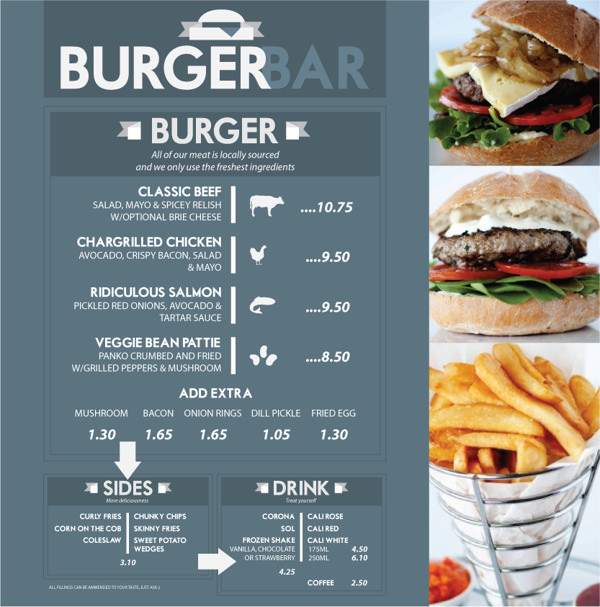 menu nhà hàng ăn nhanh