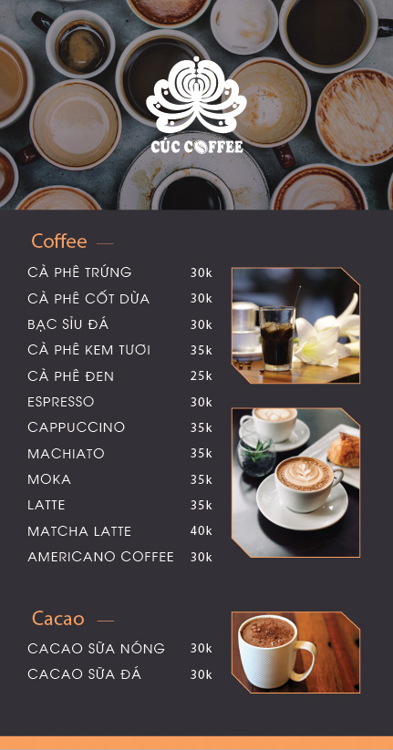 Thiết kế menu sáng tạo cho Quán Cà Phê Hương Biển